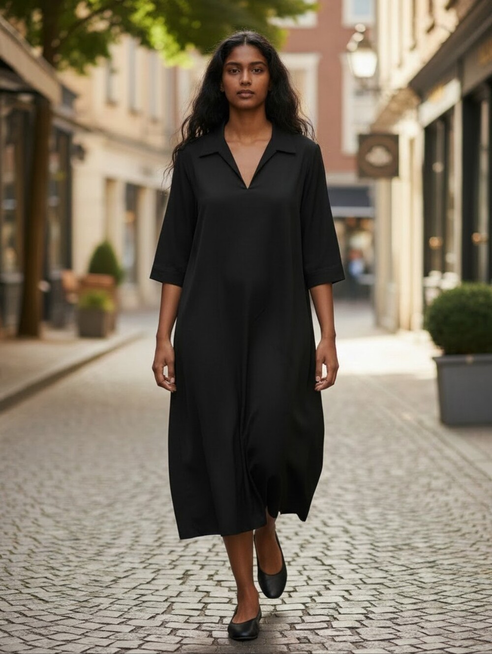 MaxMara Cotton Poplin Midi Shirtdress Black Size 6 Half Sleeve